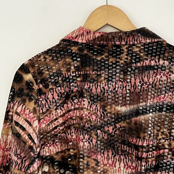 Misook Jacket Size Small Zip Front Animal Print Shiny Collar Artsy Exclusively - Picture 8 of 8